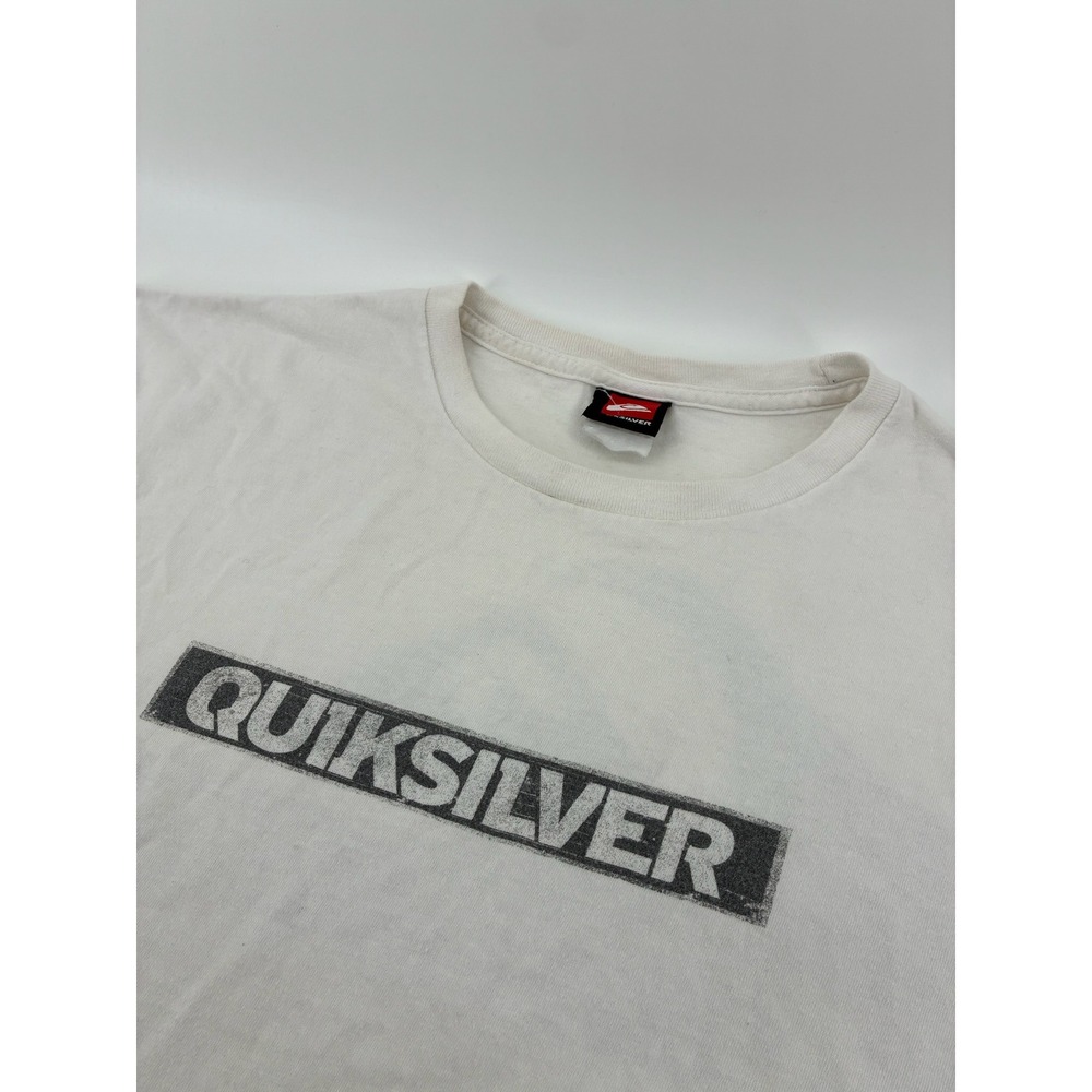 VNTG Y2K Quiksilver White Graphic Box Logo T-Shirt Surf Mountain Wave‎ XL